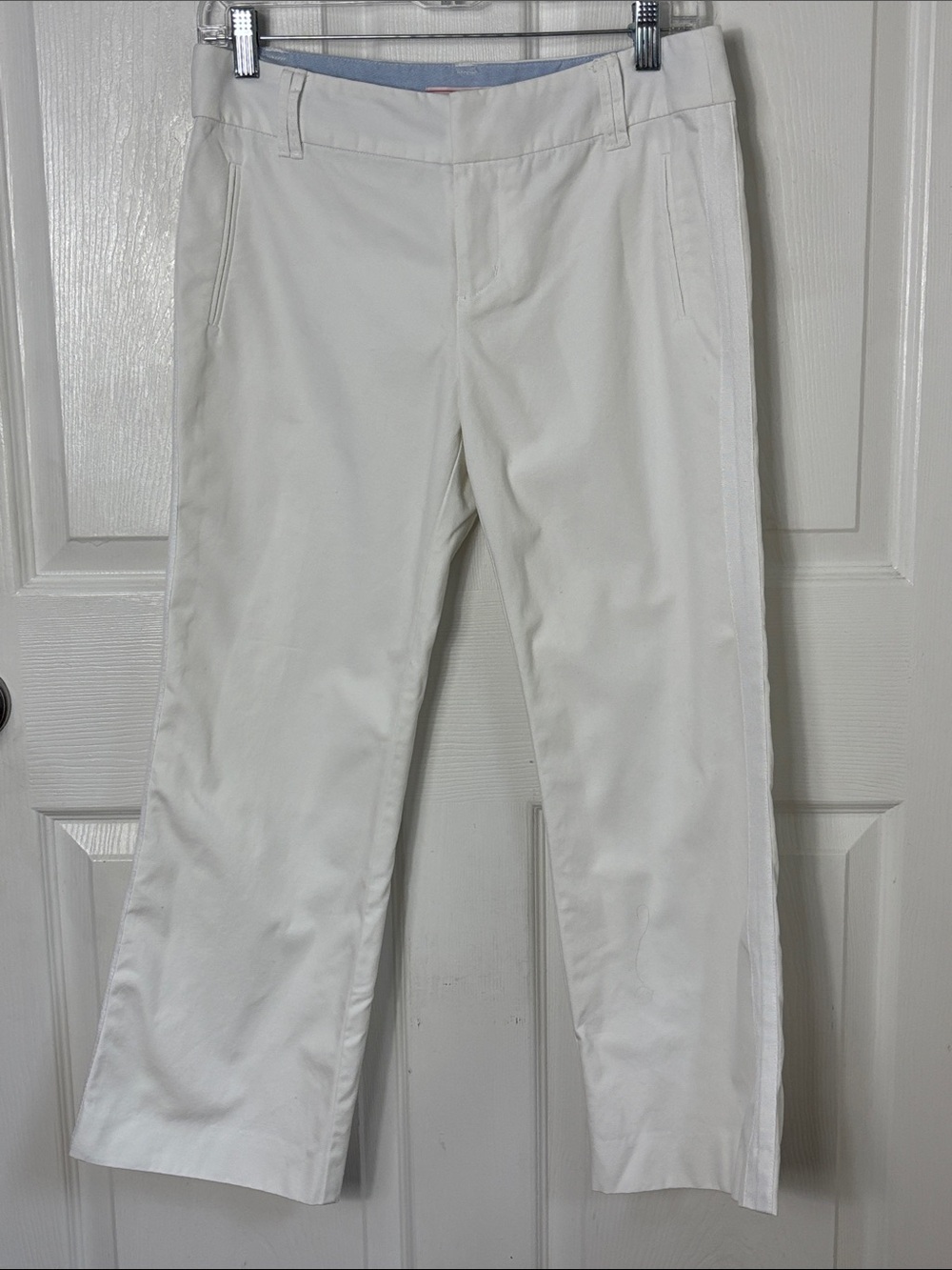 New Pink Tartan Jett Pant White Viscose Lined Cropped Size 4 tuxedo side stripe